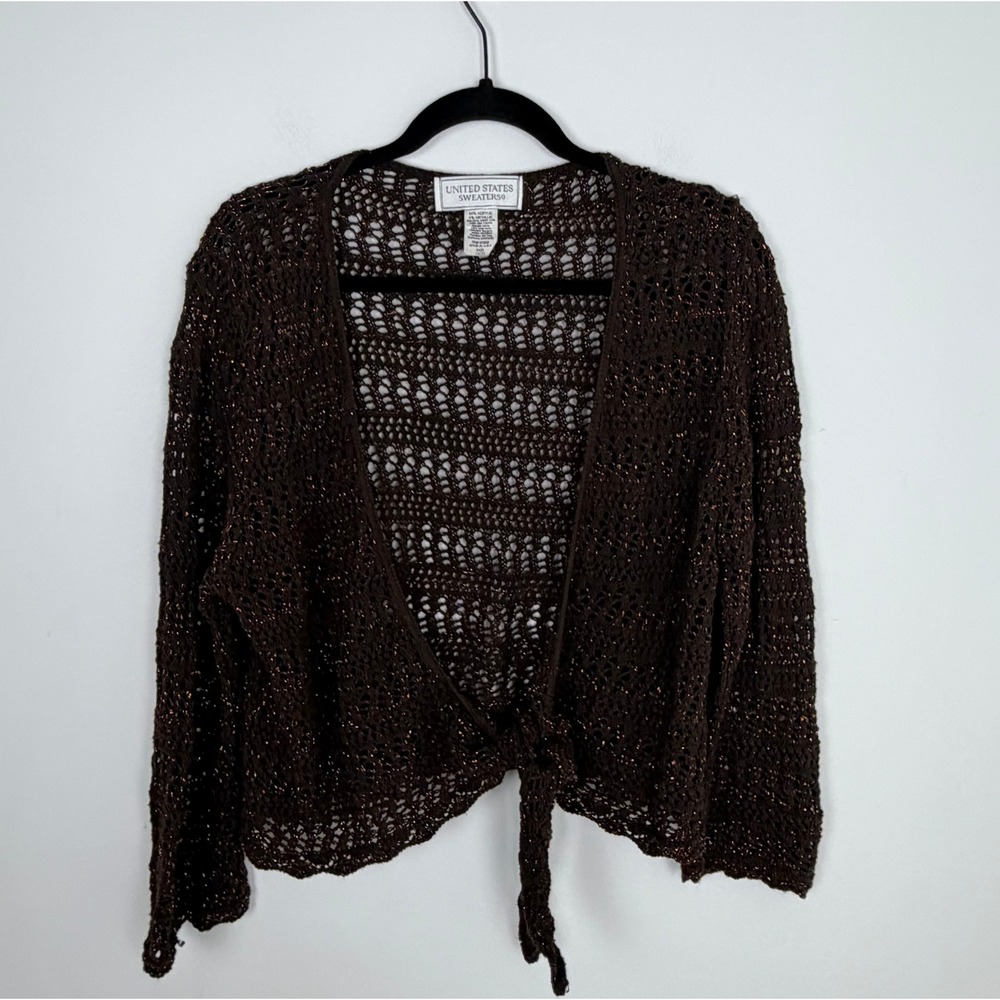United States Sweaters Brown Shrug Shimmer Crochet Y2K Layering Fairy Size 18/20
